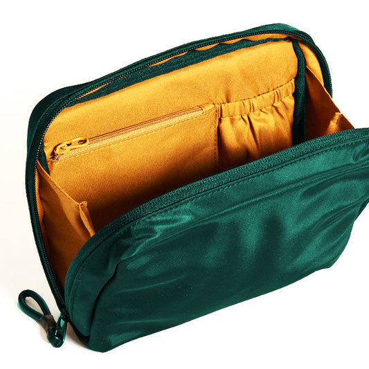 Practice Vocation Organizer Pouch in Forest green color interior zippered pocket and elastic slip pocket tan lining material